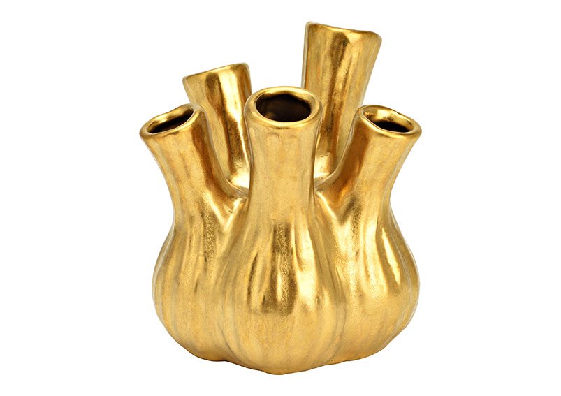 Jarrón de cerámica dorado (A/H/D) 13x16x13cm