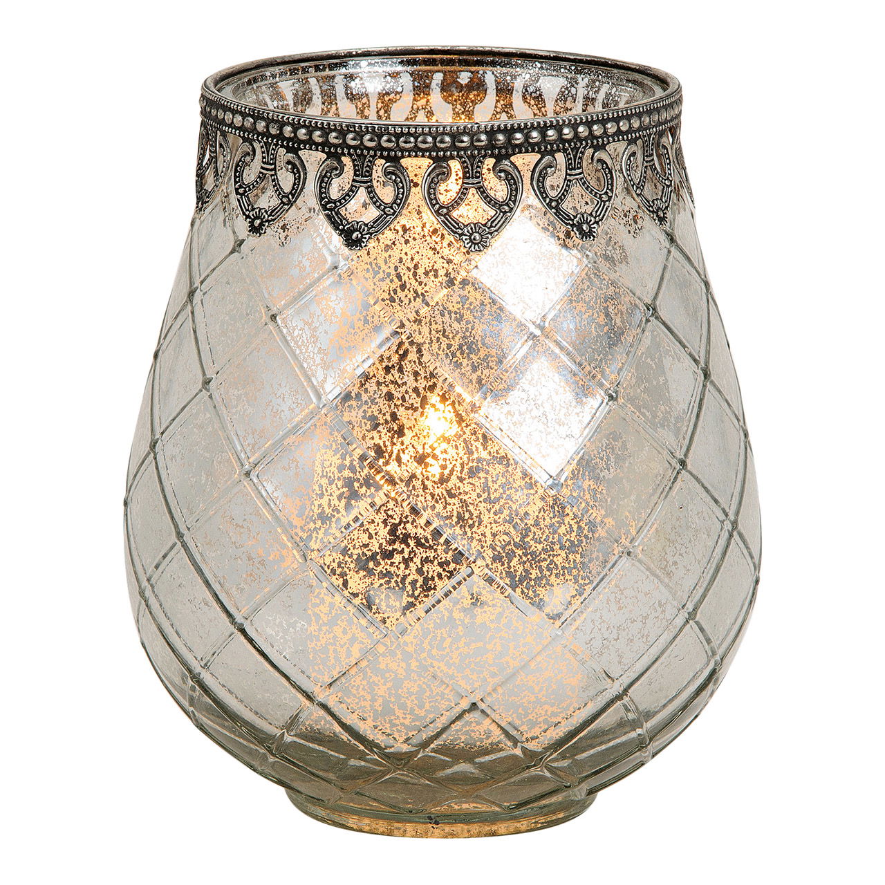 Windlicht Silber Antik aus Glas/Metall, B18 x T15 cm Windlicht Silber Antik aus Glas/Metall, B18 x T15 cm