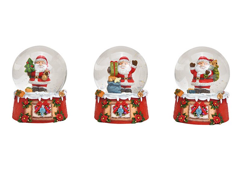 Sneeuwbol kerstman, poly, glas gekleurd 3-voudig, (w/h/d) 6x9x6cm