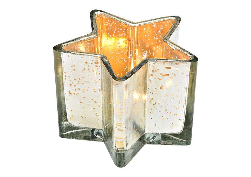 Windlicht Stern aus Glas Silber (B/H/T) 12x9x12cm