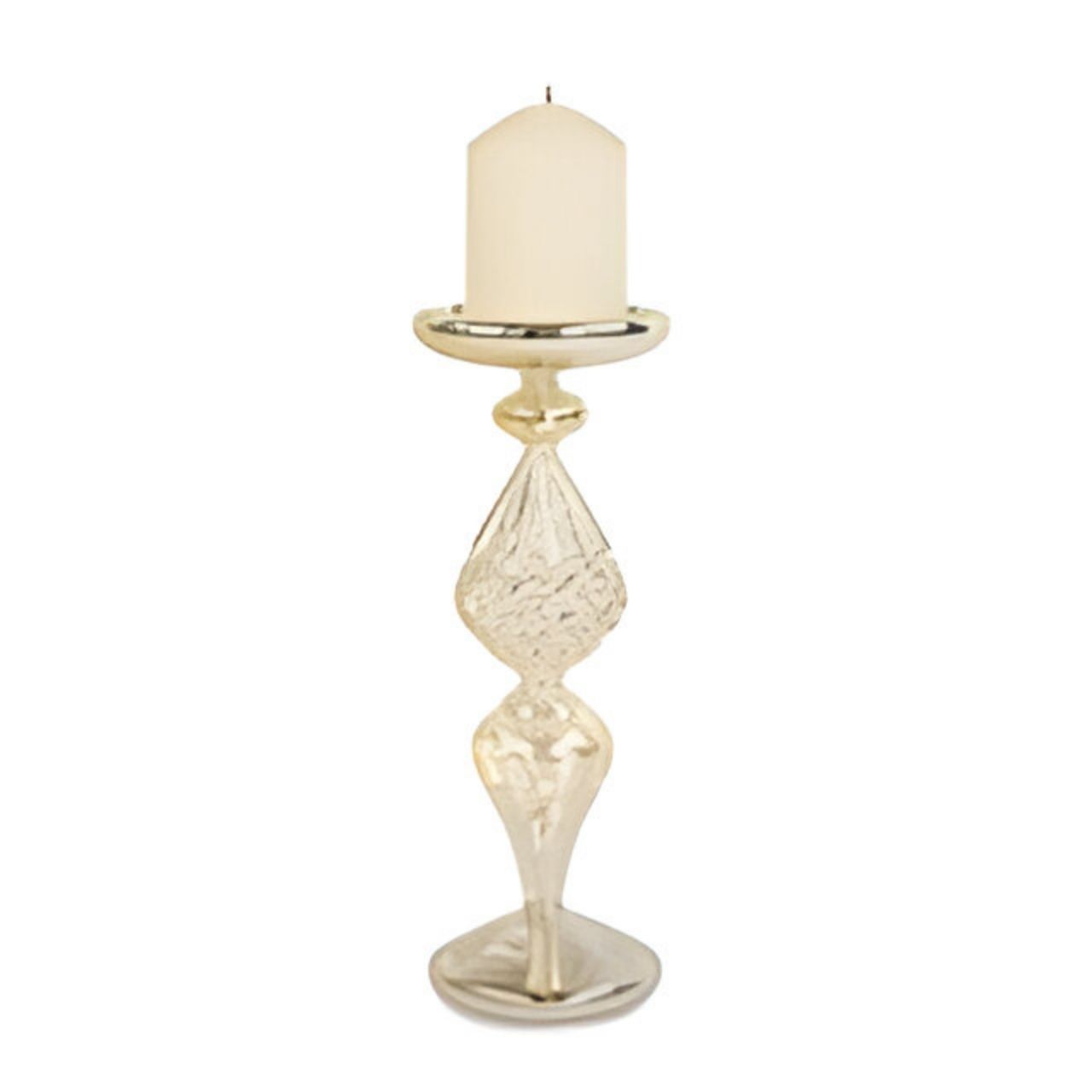 Bougeoir antique illuminé avec 10 LED (3xAAA, non incl.), timer, verre, 10.7x28cm, 1 pc, argent, @ Kerze, Kerzenständer