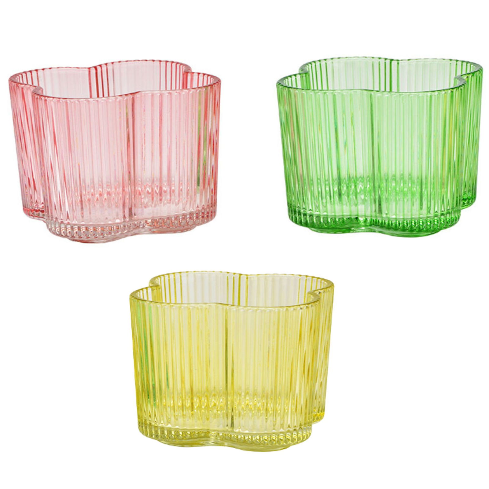 Portacandelitas de cristal flor, triple, rosa/verde/amarillo (A/A/A) 10x8.5x10cm Glas, Tasse, Schüssel, Rauchrohr