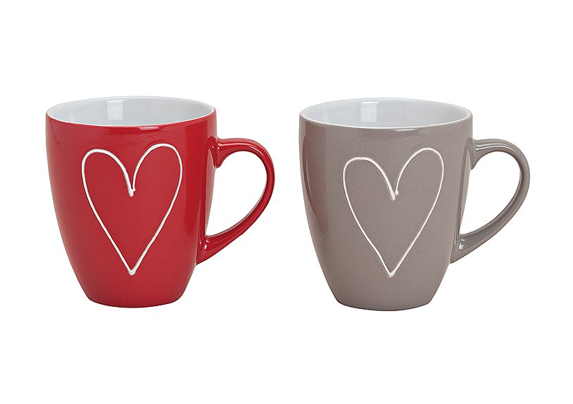 Mug heart red/grey ceramic 2-ass. 10 cm