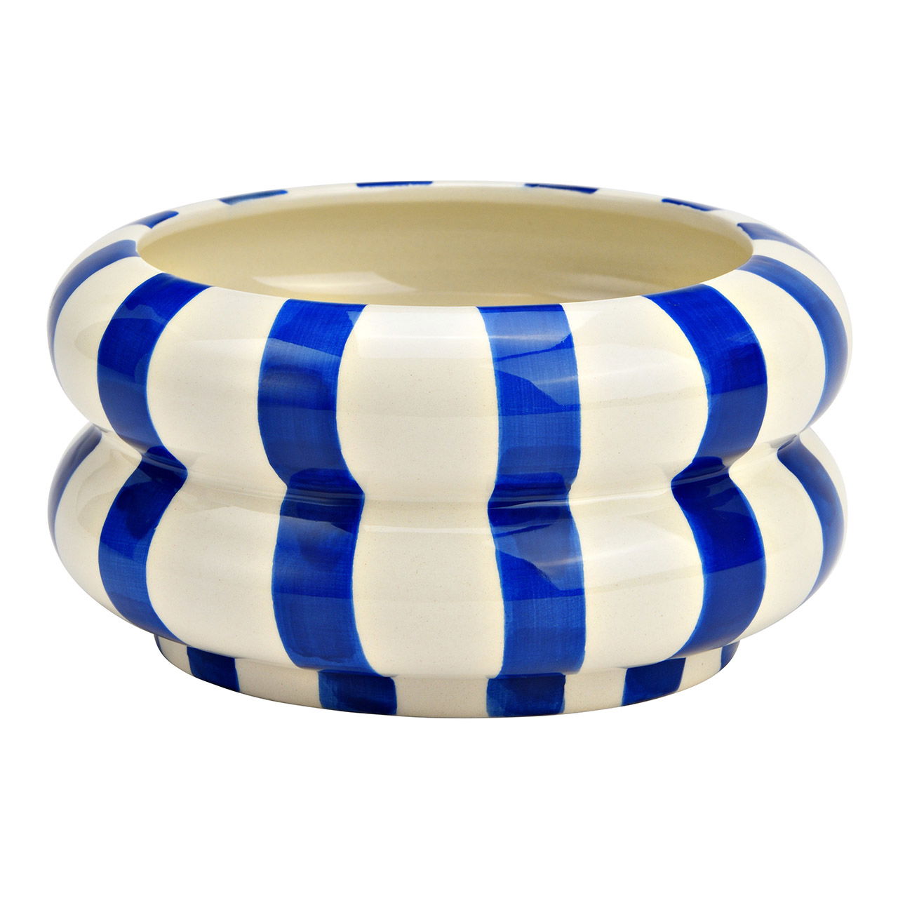 Vaso da fiori in ceramica a righe blu/bianco (L/H/D) 15x8x15cm