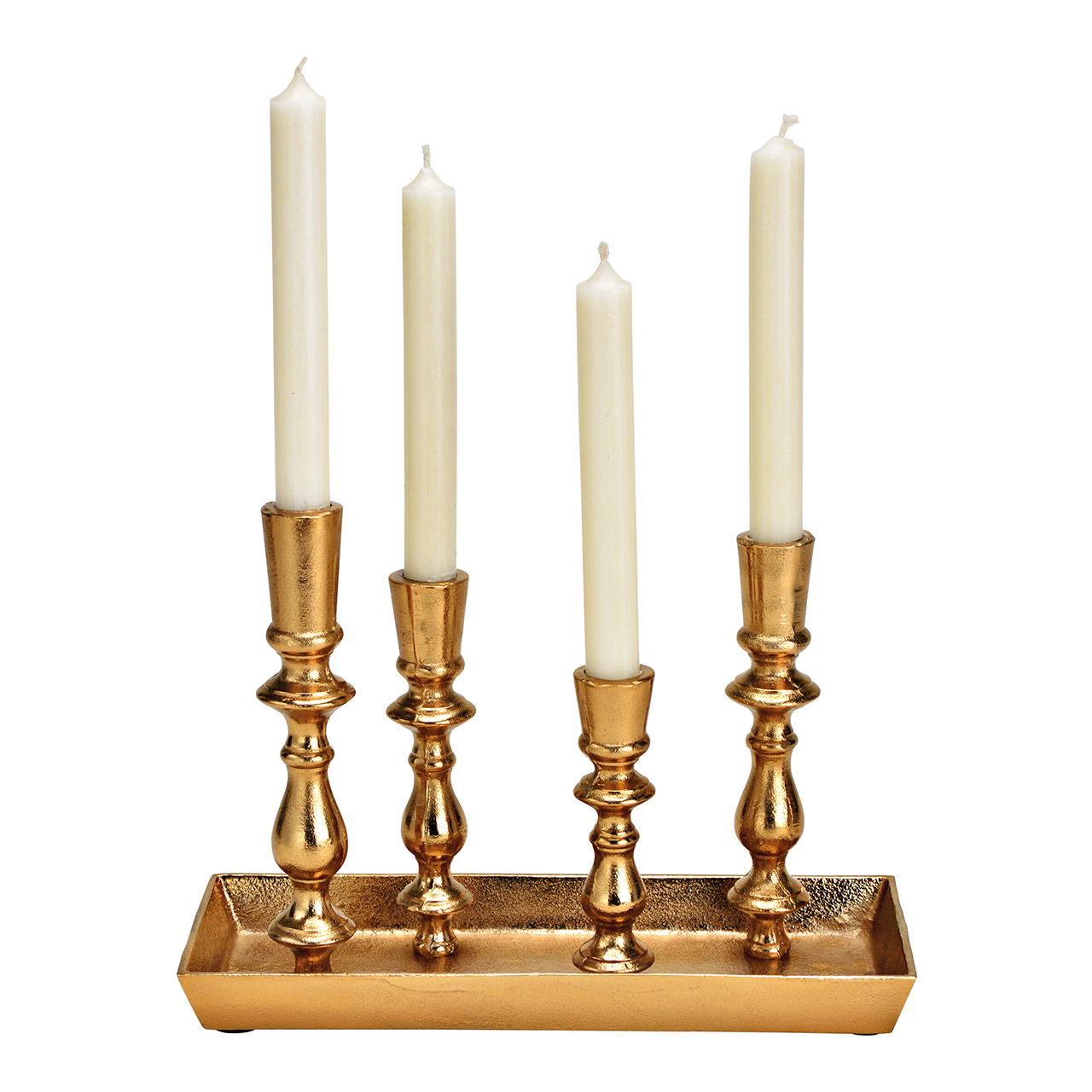 Advent arrangement, kaarsenhouder 4st van metaal goud (B/H/D) 30x21x12cm