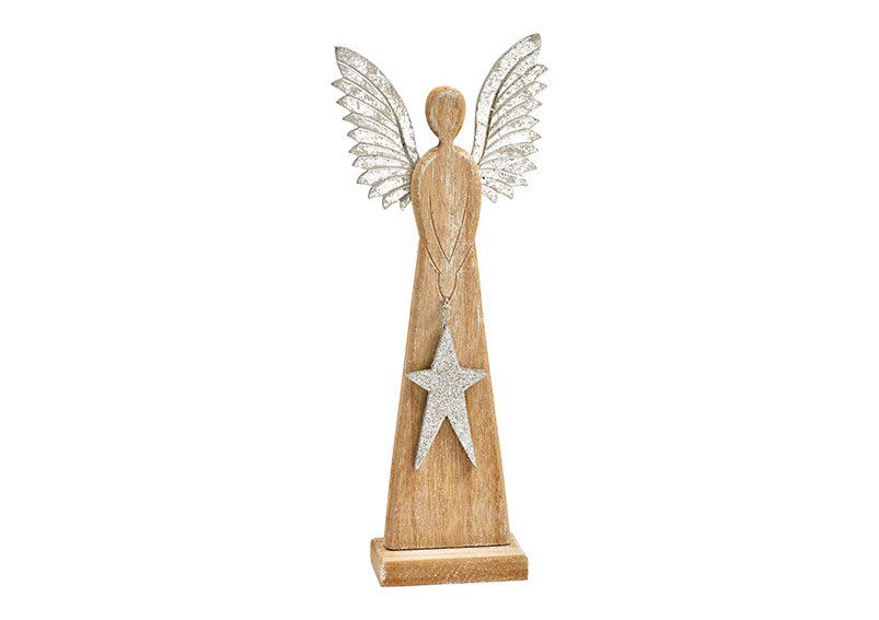 Stand angel made of wood silver (W/H/D) 10x26x4cm