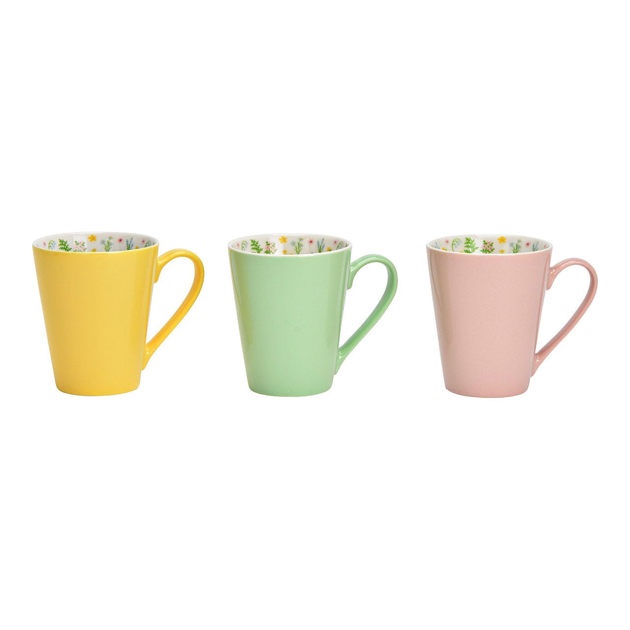 Mug flower meadow made of porcelain yellow, green, pink 3-fold, (W/H/D) 13x12x9cm 380ml