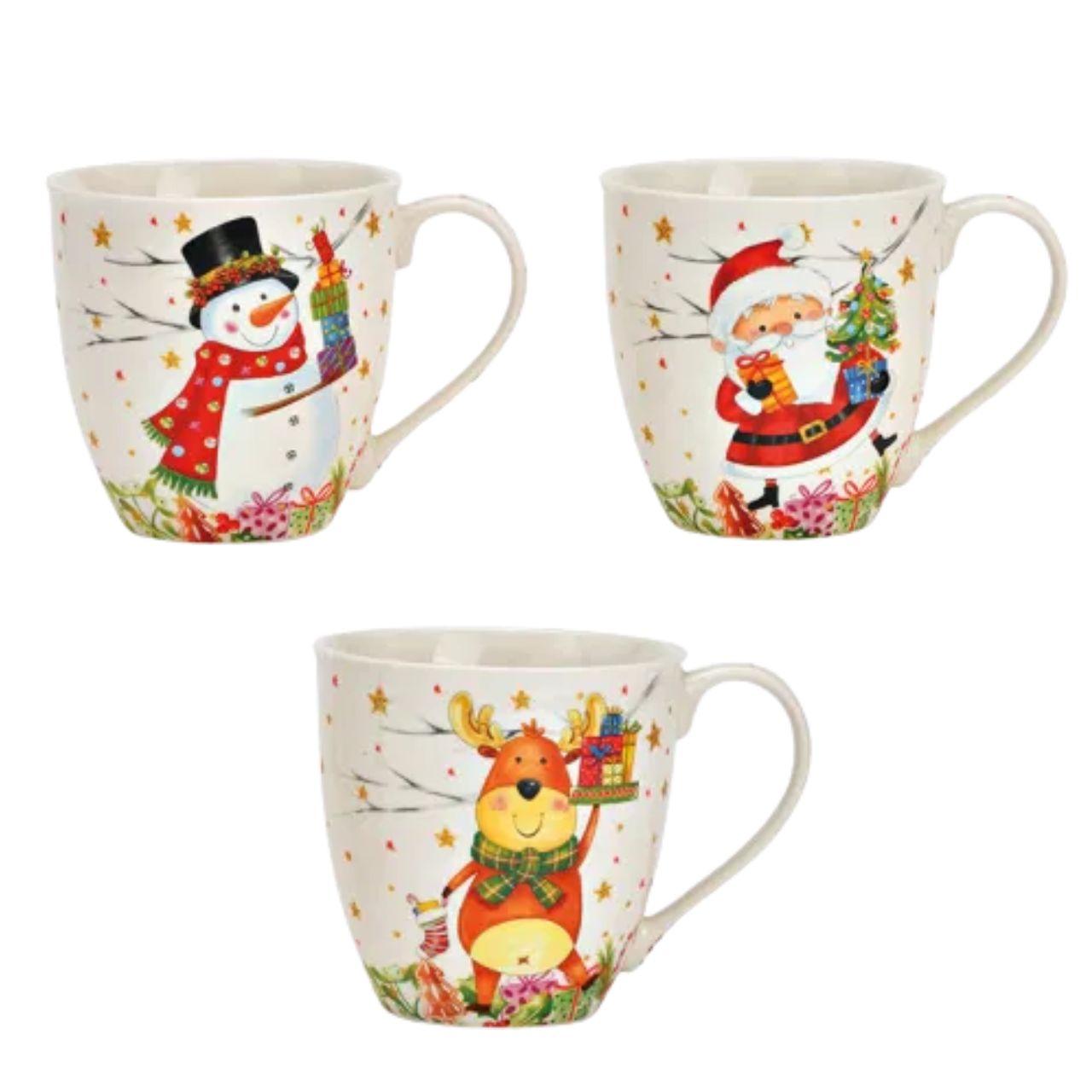 Jumbo Becher Nikolaus, Schneemann, Rentier aus Porzellan bunt 3-fach, (B/H/T) 15x11x10cm, 590 ml Tassen, Becher, Weihnachtsmotiven, Schneemann, Rentier