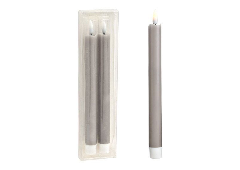 Set di 2 candele LED a bastoncino, in cera grigia (L/H/D) 2x23x2cm