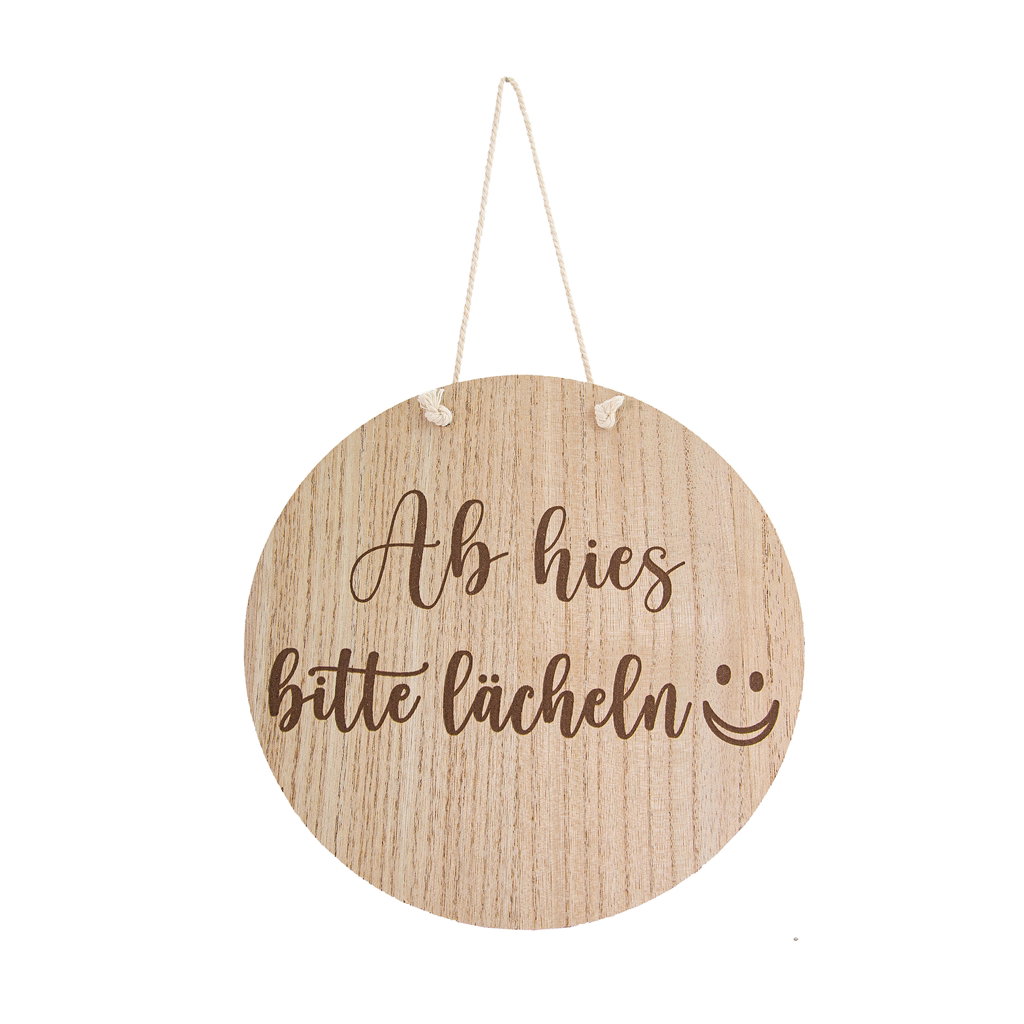 Rond uithangbord glimlach, hout, 20x1.3x20/32cm, 1 stuk, naturel Holz, Zubehör, Tasche, Handtasche