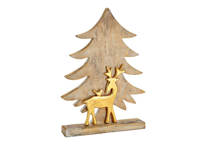 Abete da esposizione con cervo in metallo in legno di mango oro (L/H/D) 29x42x7cm