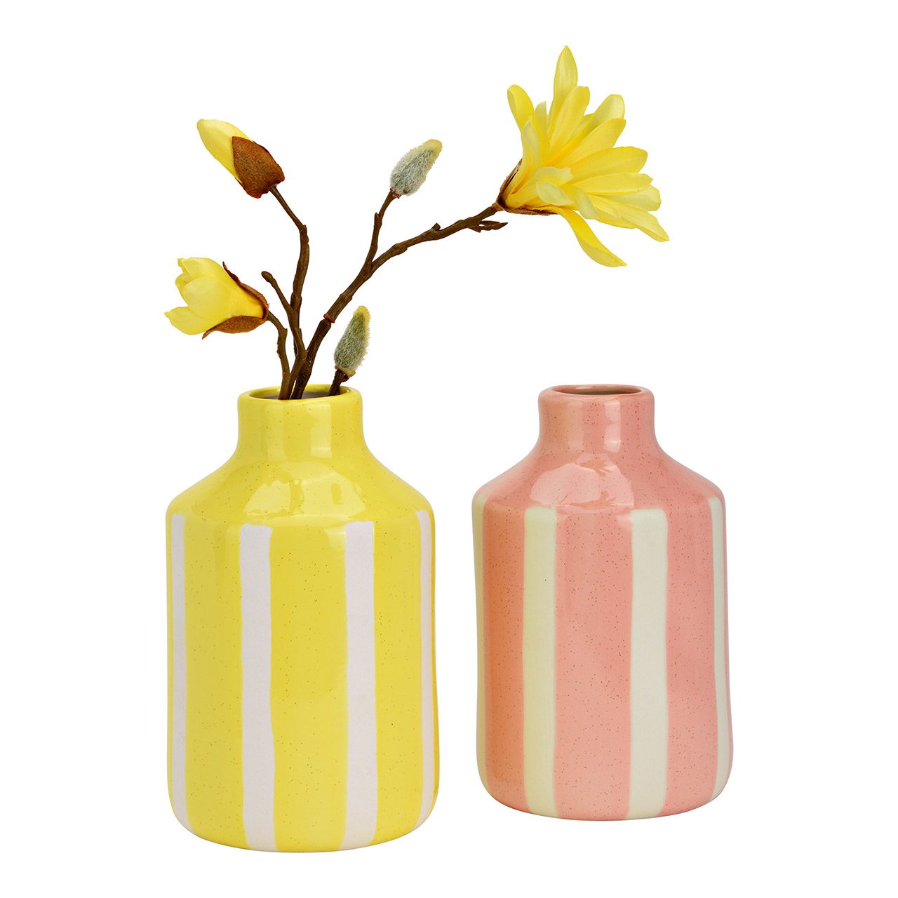 Jarrón de porcelana, 2 pliegues, amarillo/rosa (A/A/A) 11x18x11cm Krug, Töpferei, Vase, Topfpflanze, Pflanzgefäß