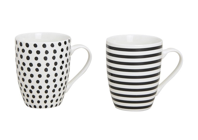 Mug dots/strips made of new bone china, 2 assorted, 10 cm