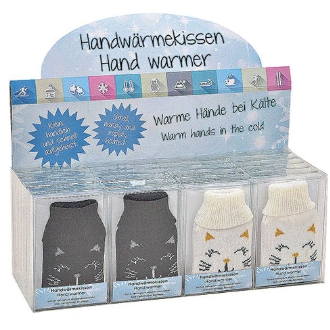 Chauffe-sac chat Housse tricotée en plastique Blanc, noir 2 fois, (L/H/P) 7x12x1cm Handwärmer, Handwärmepack, Thermische Handschuh, Kältehandwärmer, Winterzubehör