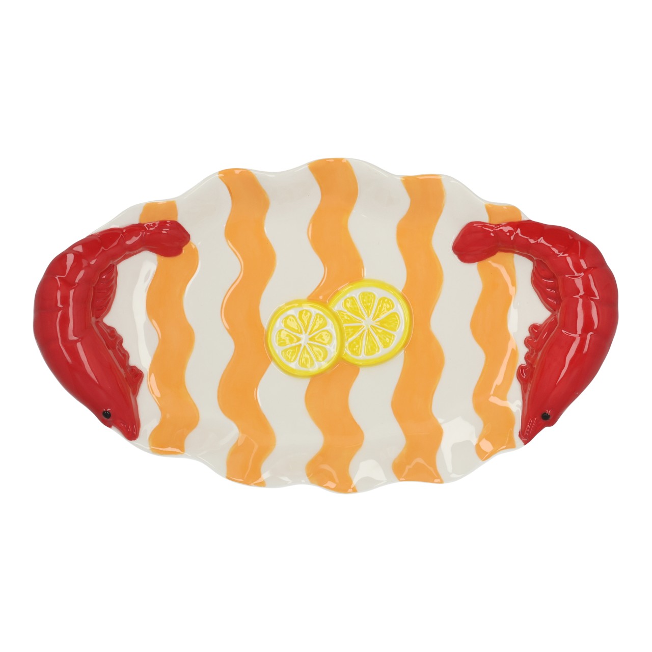 Schale, Schnittchen-Schale, Krabbenform, Orangenmuster, Fruchtdeko