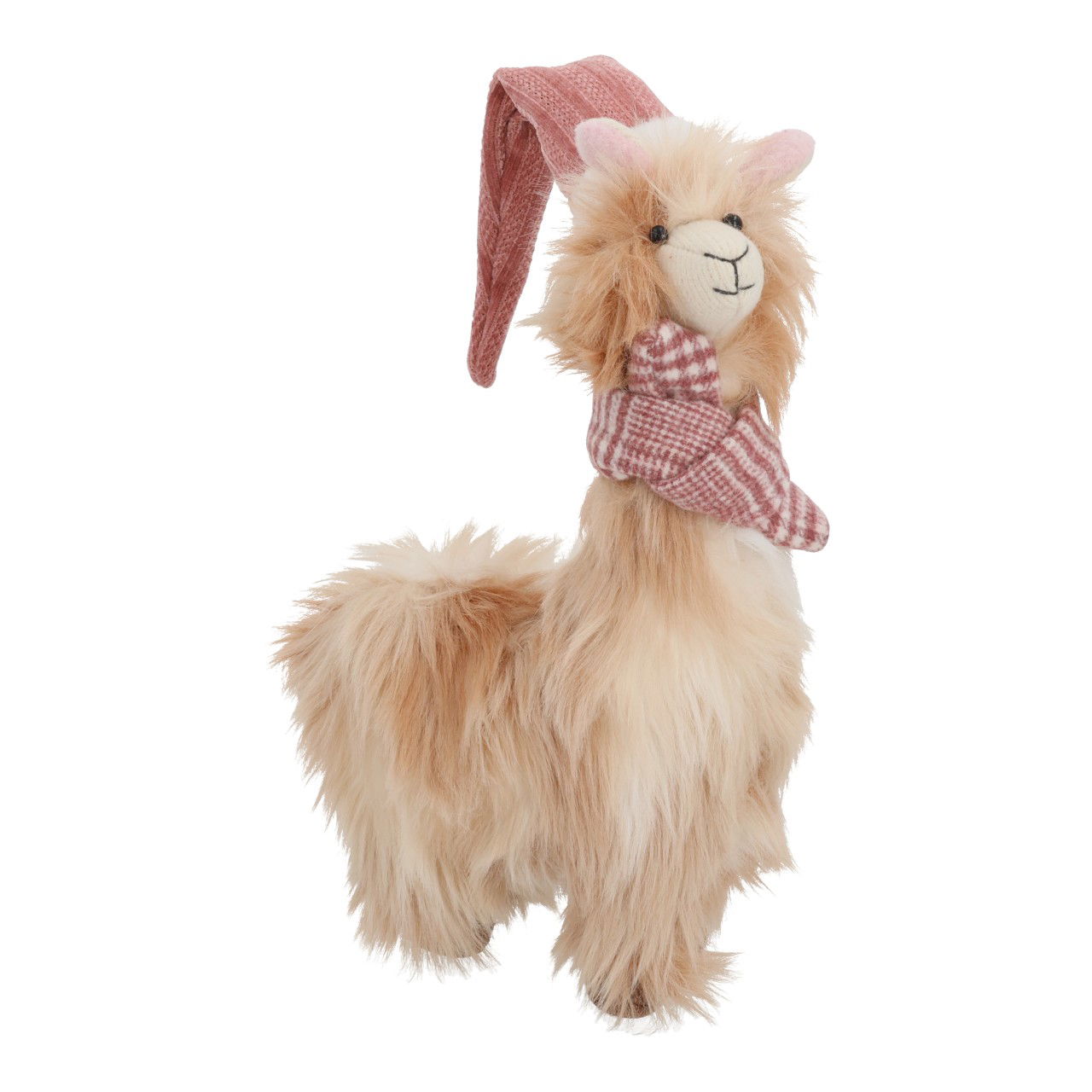 Lama met muts en sjaal van textiel Roze/roze (B/H/D) 20x35x10cm Plüsch, Spielzeug