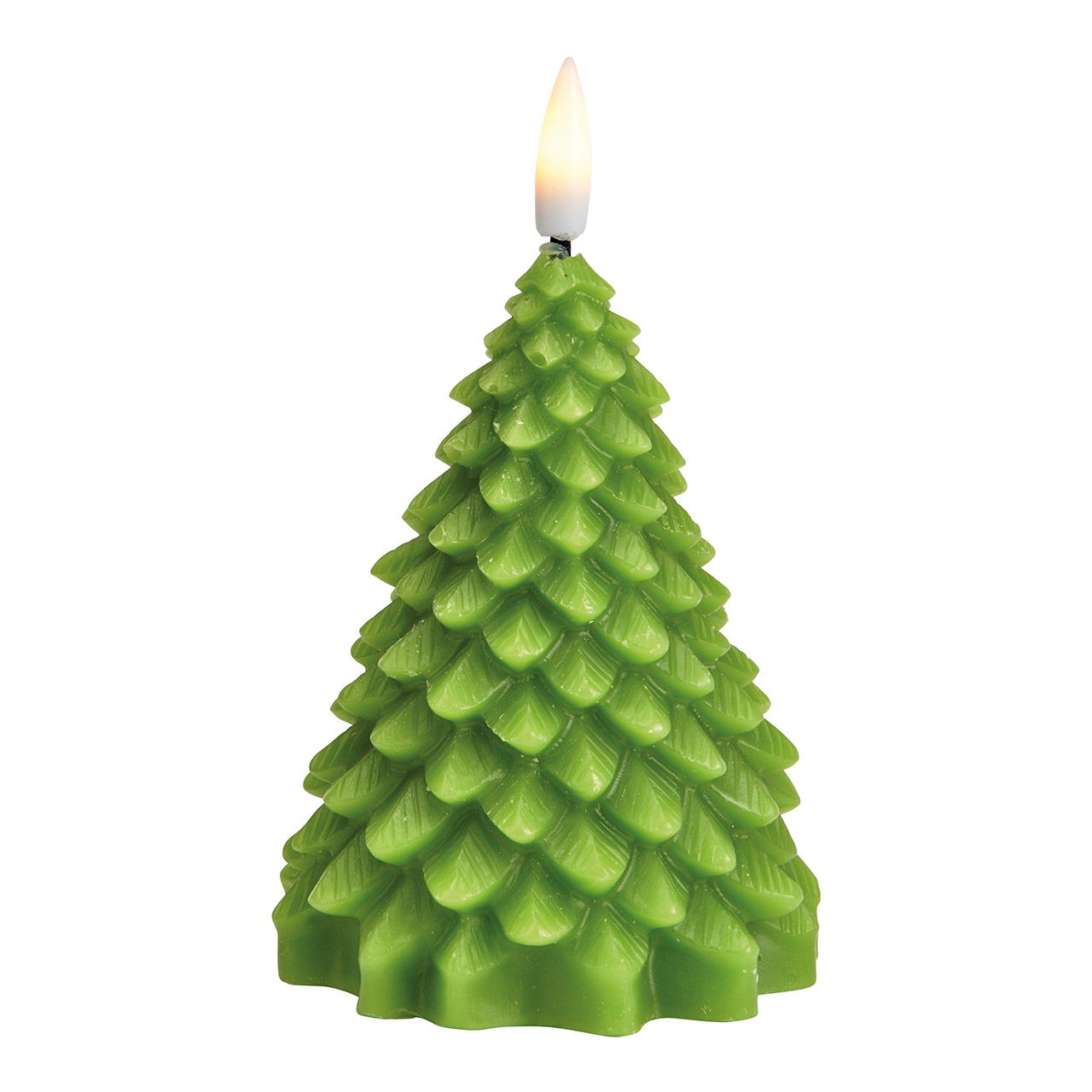 Bougie sapin avec LED, blanc chaud, mèches flamme, avec minuterie, 2xAAA non incluses en cire verte (L/H/P) 8x11x8cm