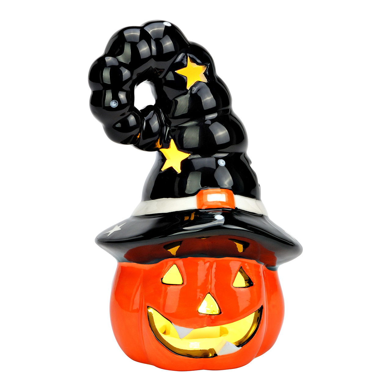 Pumpkin with ceramic witch's hat, orange (W/H/D) 8x13x8cm Pumpkin with ceramic witch's hat, orange (W/H/D) 8x13x8cm