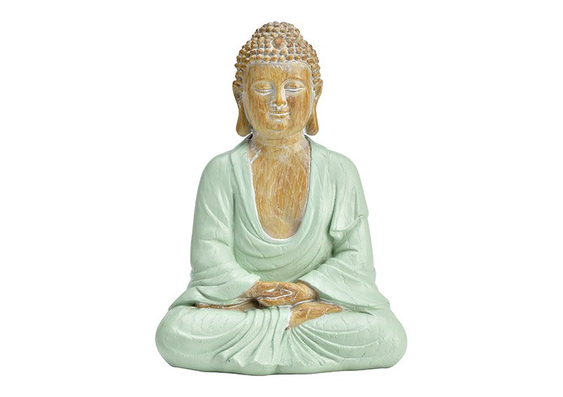 Bouddha en poly vert (L/H/P) 14x18x10cm