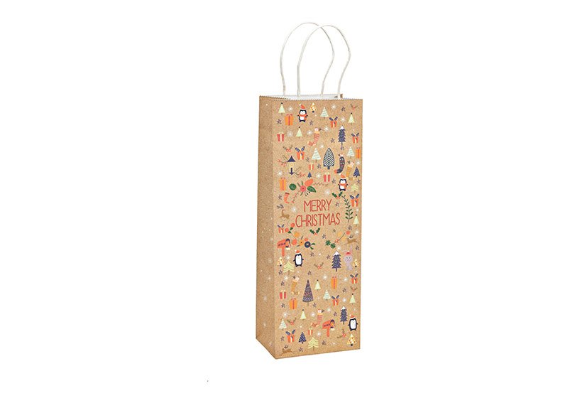 Bottle bag, Christmas decor,made of paper/cardboard brown (W/H/D) 12x35x9cm