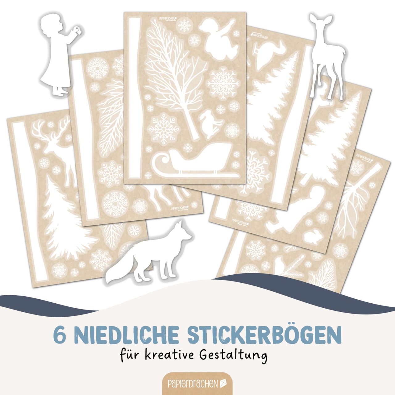 stickers, silhouettes, winter, forest, rehe deer