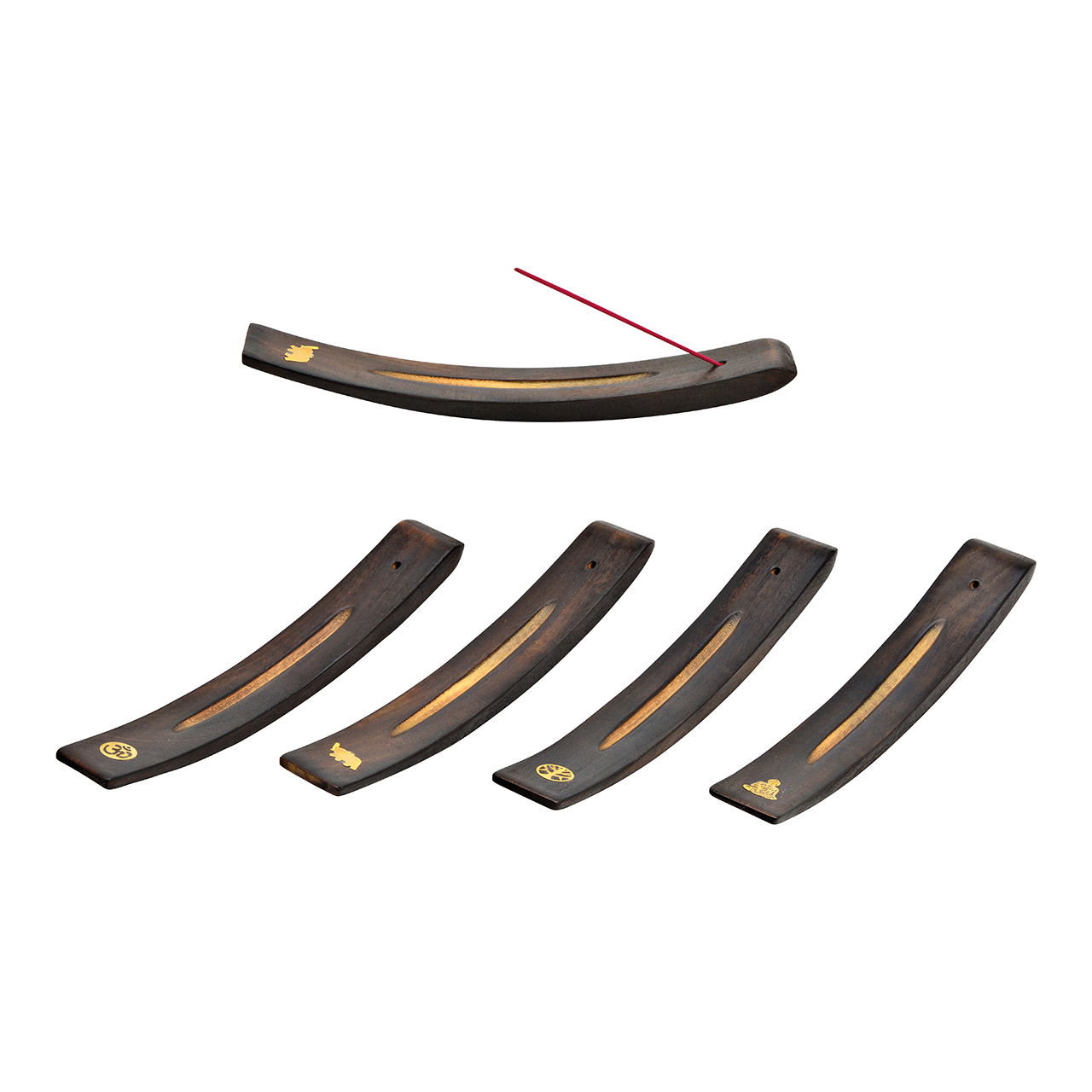 Wierookstokjeshouder van hout bruin 4-voudig, (B/H/D) 3x25x4cm Wierookstokjeshouder van hout bruin 4-voudig, (B/H/D) 3x25x4cm