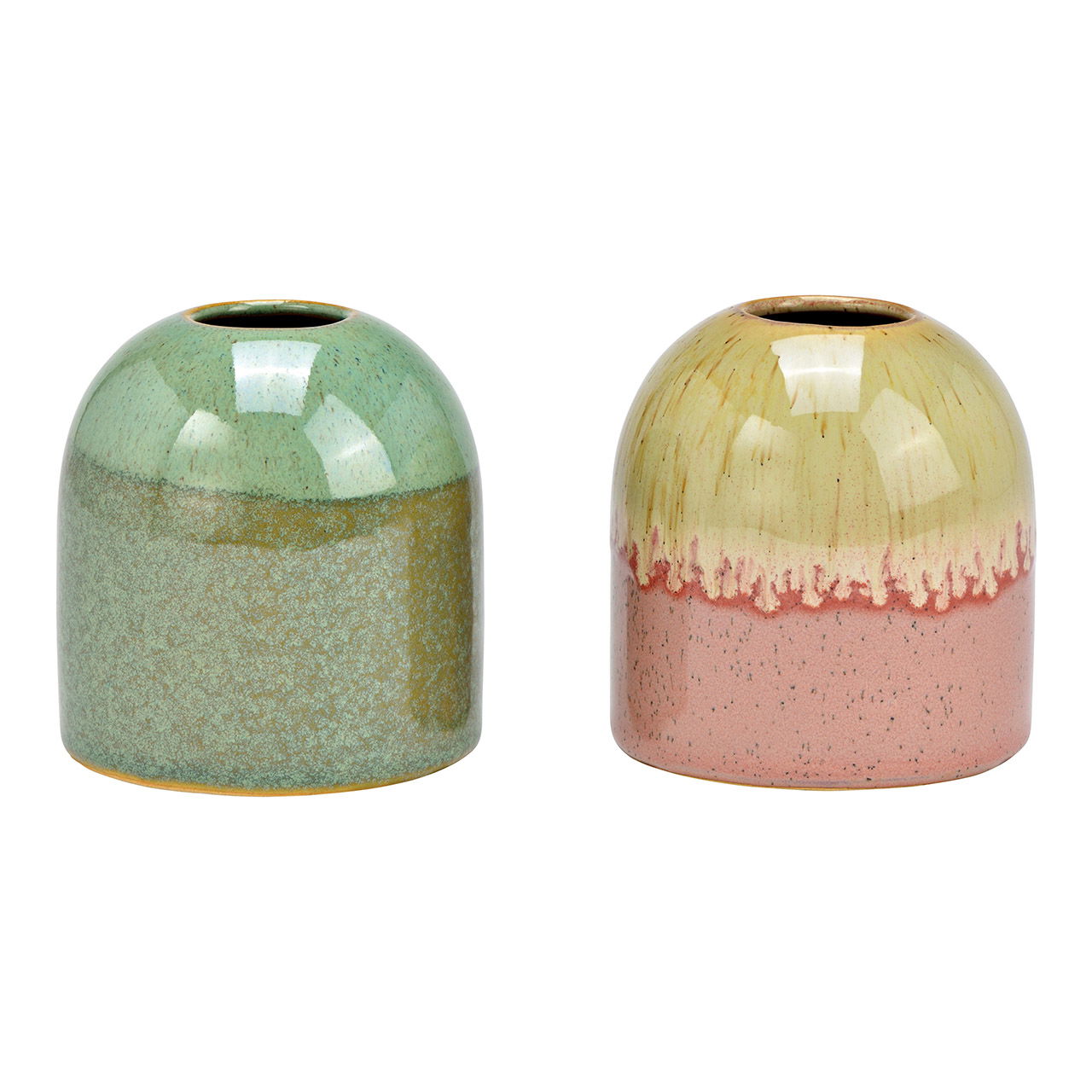 Vaso in ceramica, 2 pieghe, verde/rosa/beige (L/H/D) 8x9x8cm