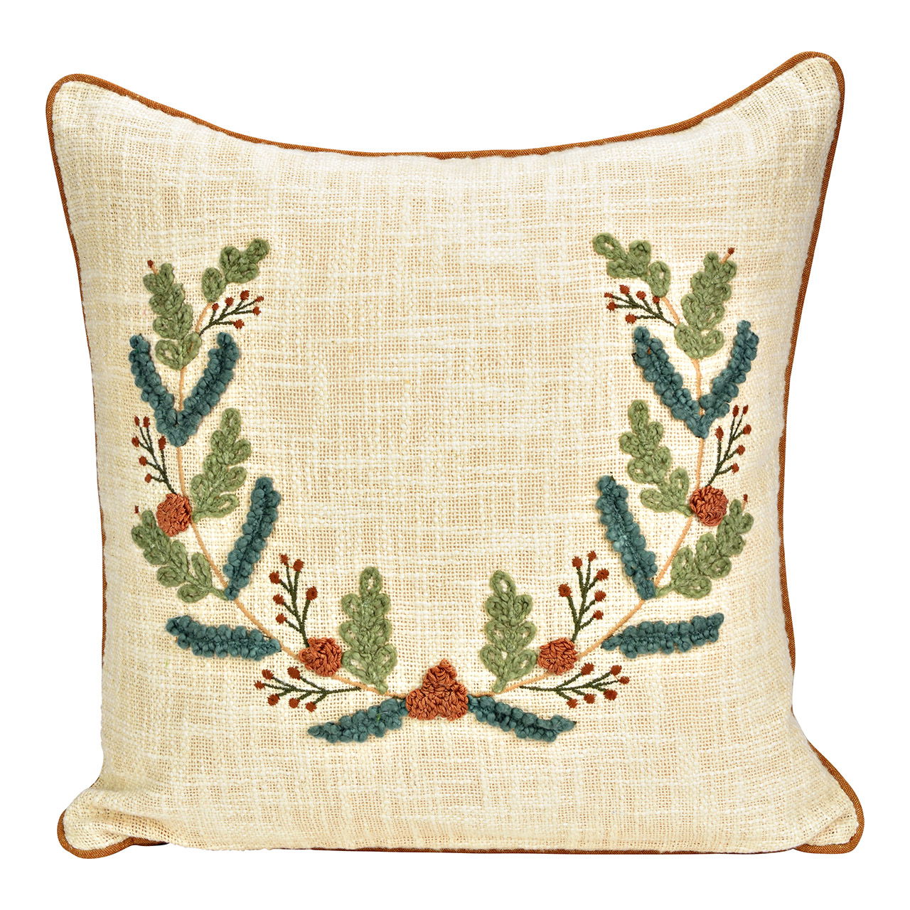 Kissenbezug gestickt mit Kranz aus Baumwolle, Beige (B/H) 45x45cm Kissen, Dekoration für Zuhause, Muster, Stickerei