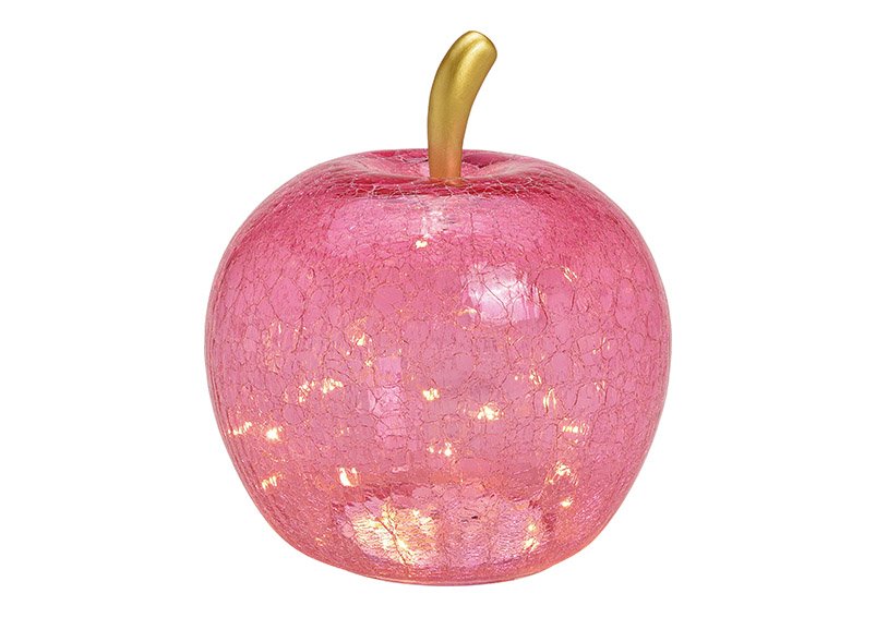 Pomme avec 40 LED, avec minuterie, en verre rose/rose (L/H/P) 27x30x27cm