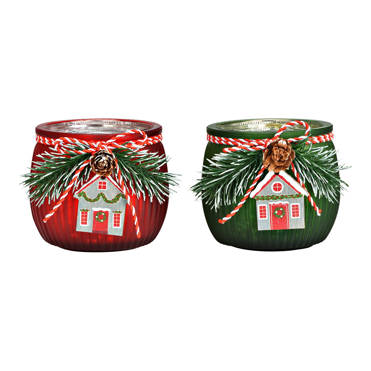 Windlicht kerstdecoratie van glas, 2-voudig, rood (B/H/D) 8x7x9cm Windlicht kerstdecoratie van glas, 2-voudig, rood (B/H/D) 8x7x9cm