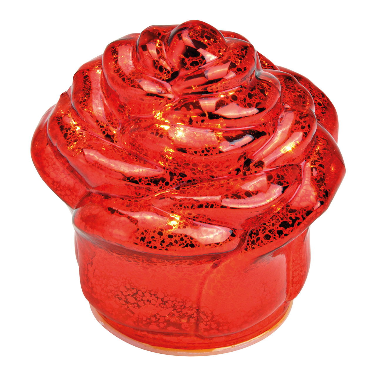 Rosa con 7 LED, timer in vetro rosso (L/H/D) 10x11x10cm