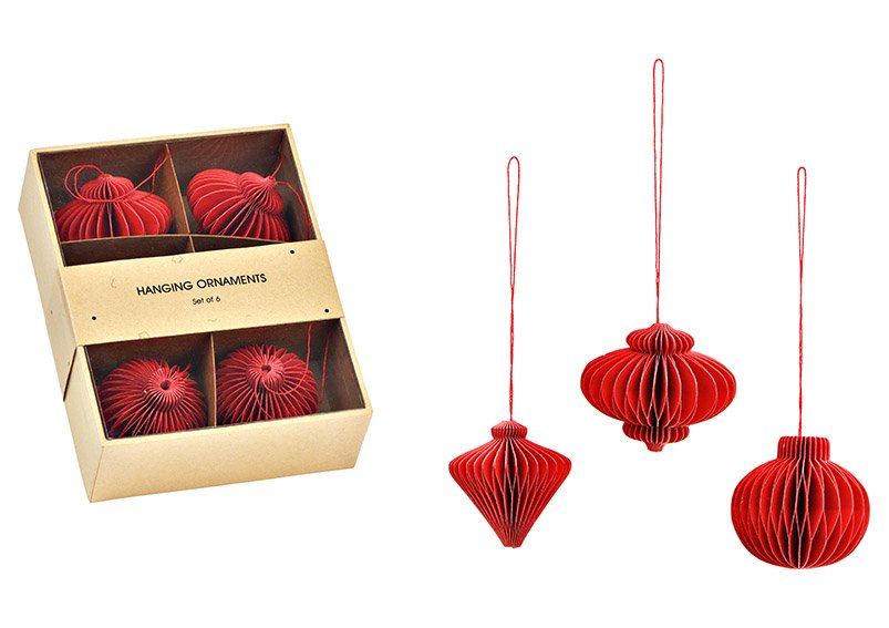 Hanger Honingraat Set van 6, gemaakt van papier/karton rood 3-voudig, (B/H/D) 10x13x4cm Ø4cm