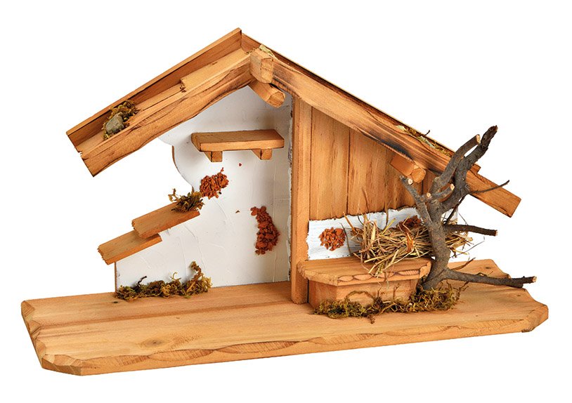Nativity house made of pine wood, MDF nature (W/H/D) 42x23x15cm