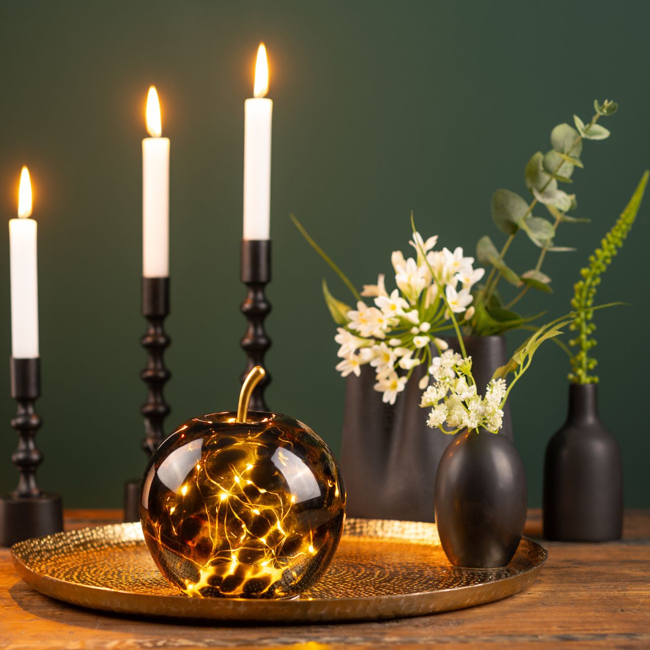 Apfel mit 20er LED mit 6/18 Timer aus Glas Braun (B/H/T) 16x17x16cm Apfel mit 20er LED mit 6/18 Timer aus Glas Braun (B/H/T) 16x17x16cm