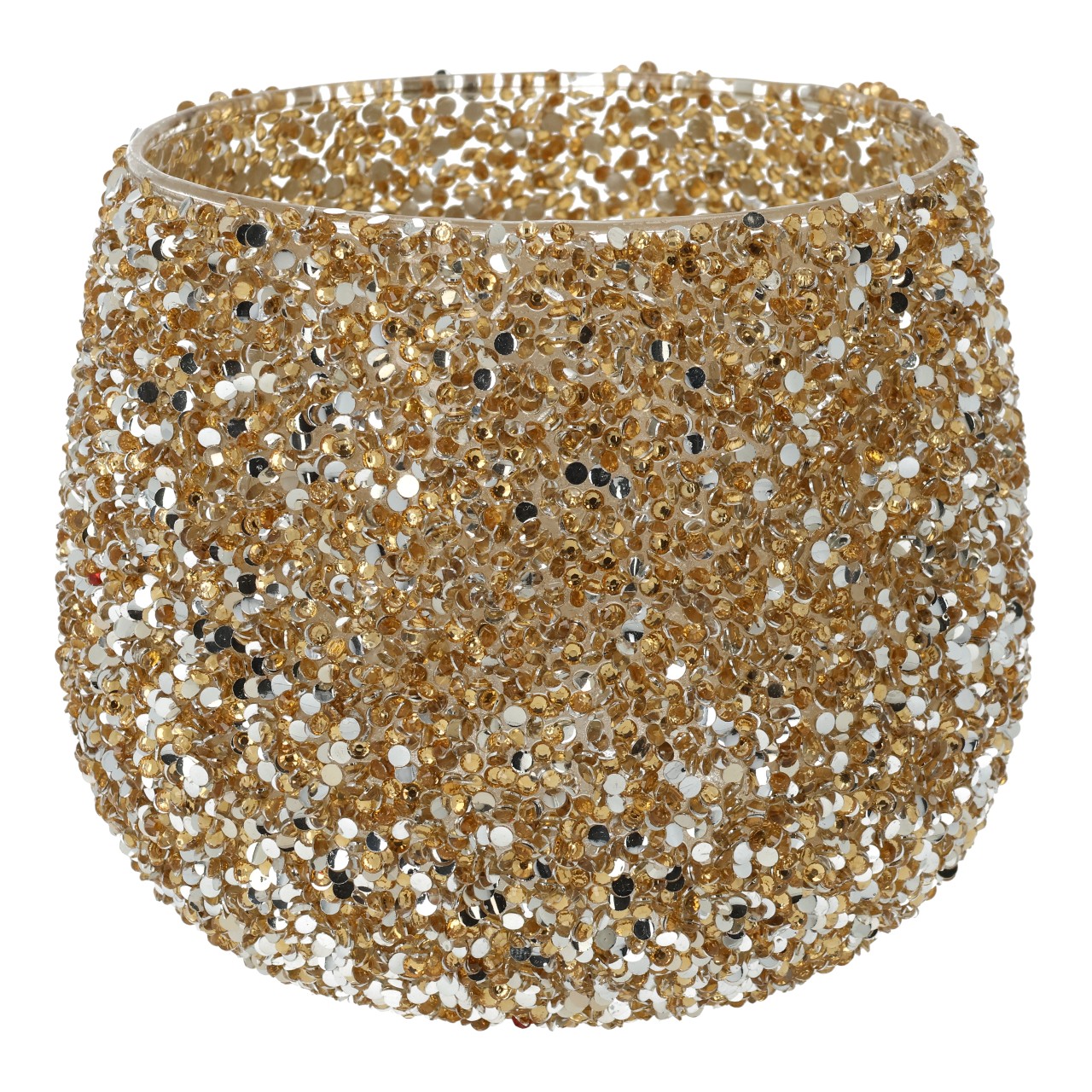 Windlicht aus Glas Gold (B/H/T) 13x11x13cm Handtasche, Clutch, Sequin, Gold, Stoffbezug