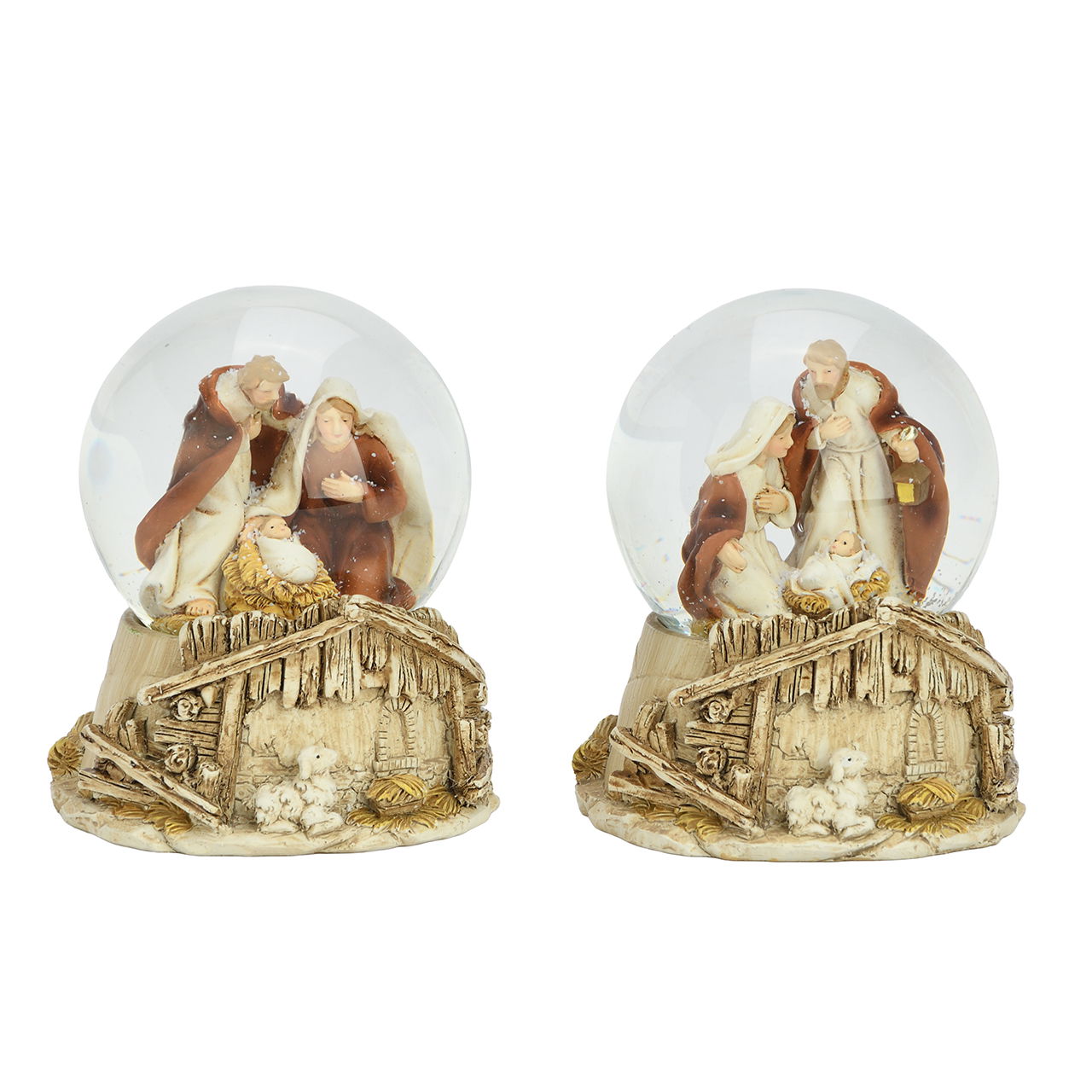 Schneekugel Krippenszene aus Poly/Glas Braun 2-fach sortiert (B/H/T) 8x9x8cm Figur, Kunst, Malerei, Person