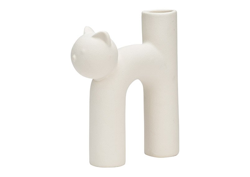 Vase Katze für Trockenblumen aus Keramik weiß (B/H/T) 15x18x5cm