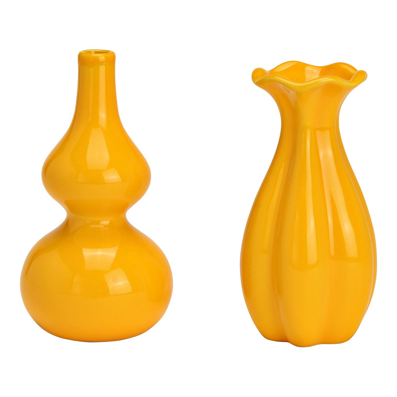 Ceramic vase, 2-fold, yellow (W/H/D) 8x15x8cm