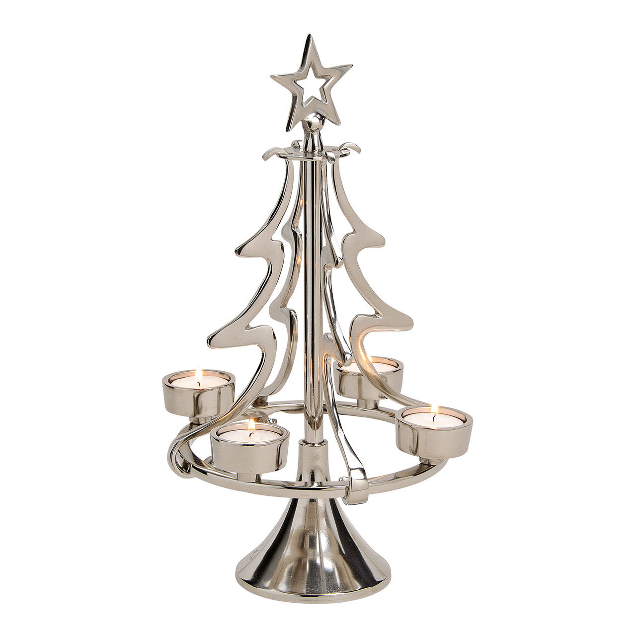 Teelichthalter, Adventsgesteck Tannenbaum aus Metall für 4er Teelicht  Silber (B/H/T) 20x40x20cm Teelichthalter, Adventsgesteck Tannenbaum aus Metall für 4er Teelicht  Silber (B/H/T) 20x40x20cm
