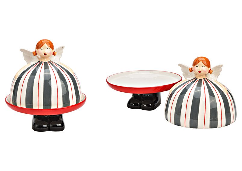 Cake stand angel made of ceramic gray, red (W/H/D) 17x18x17cm