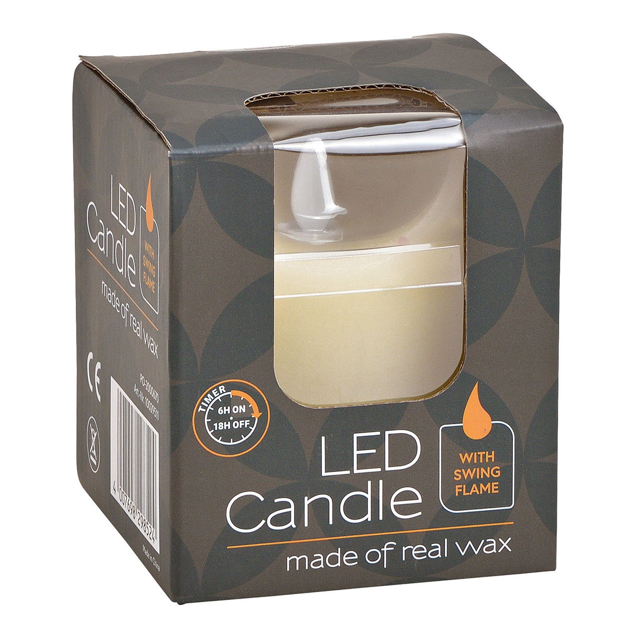 Led candle, moving light, with timer, wax, white (w/h/d) 7,5x10x7,5cm