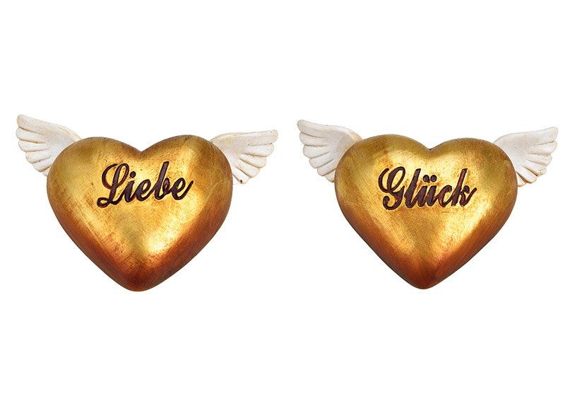 Heart, Liebe, Glück from poly gold 2-fold, (W/H/D) 11x3x8cm
