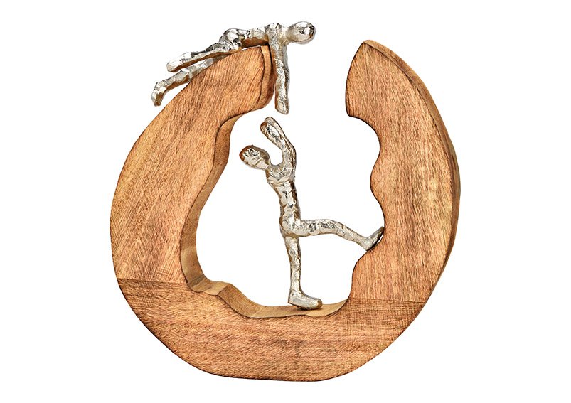 Escultura expositora de madera de mango, figuras de metal natural (A/H/D) 27x28x5cm