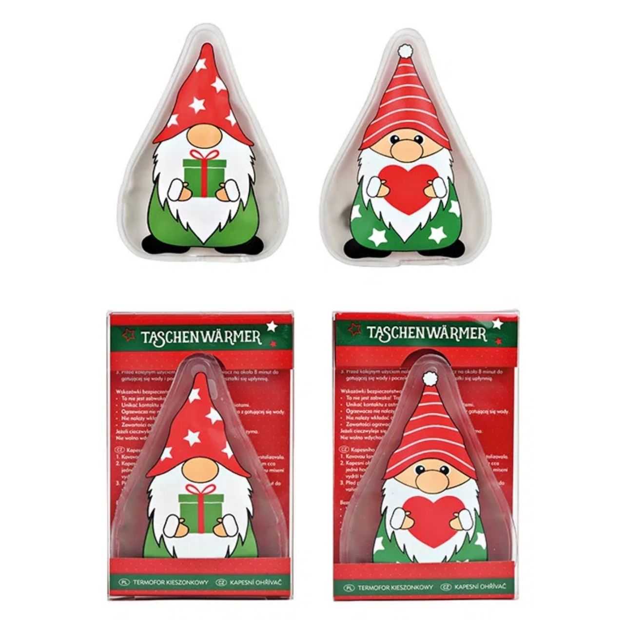 Réchauffeur de poche lutin en plastique multicolore 2 fois, (L/H/P) 8x10x1cm Taschenwärmer, Handwärmer, Weihnachtsmotiv, Santa, Garderobe Weihnachtsfigur