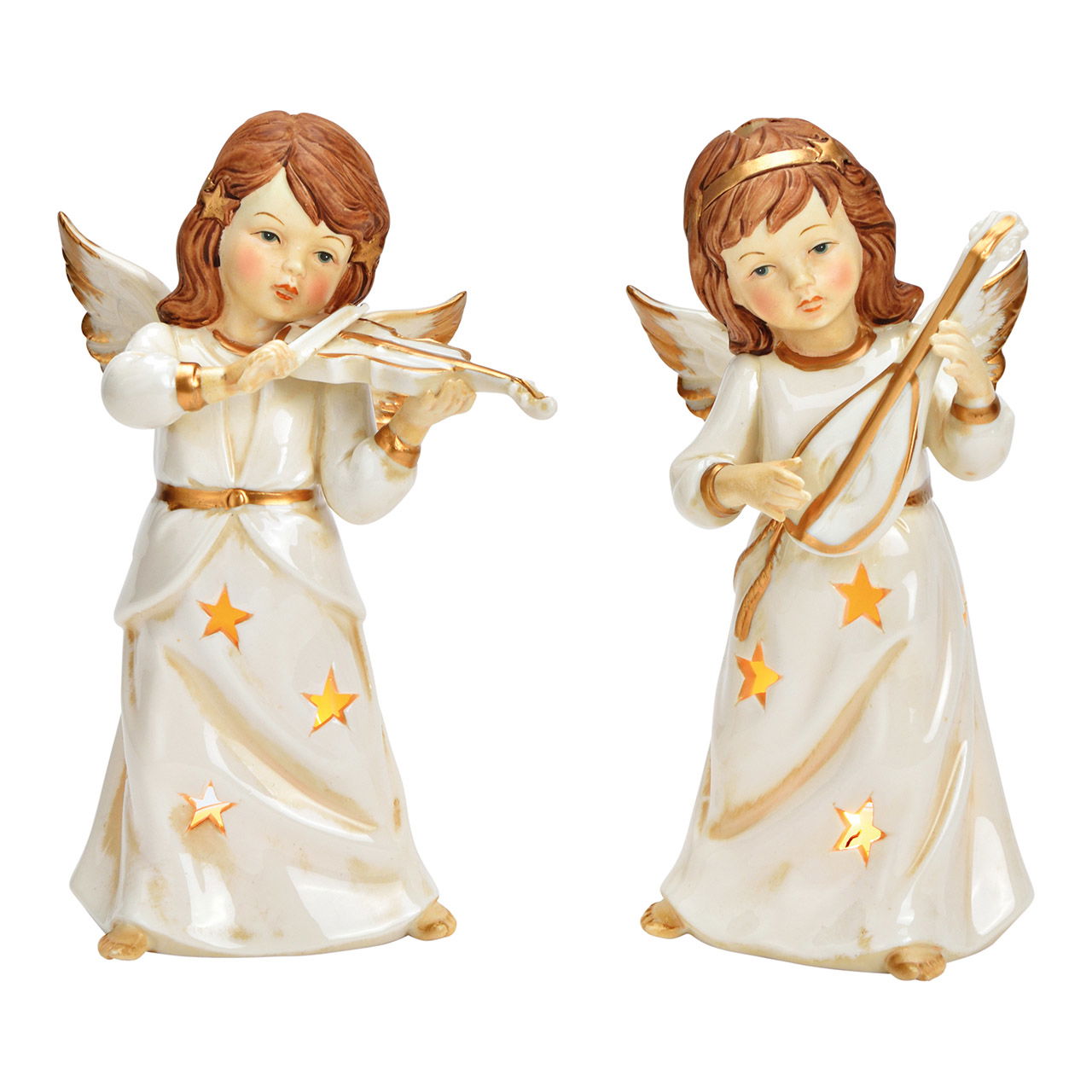 Windlicht Engel mit Instrument aus Porzellan Weiß 2-fach, (B/H/T) 11x19x9cm Windlicht Engel mit Instrument aus Porzellan Weiß 2-fach, (B/H/T) 11x19x9cm