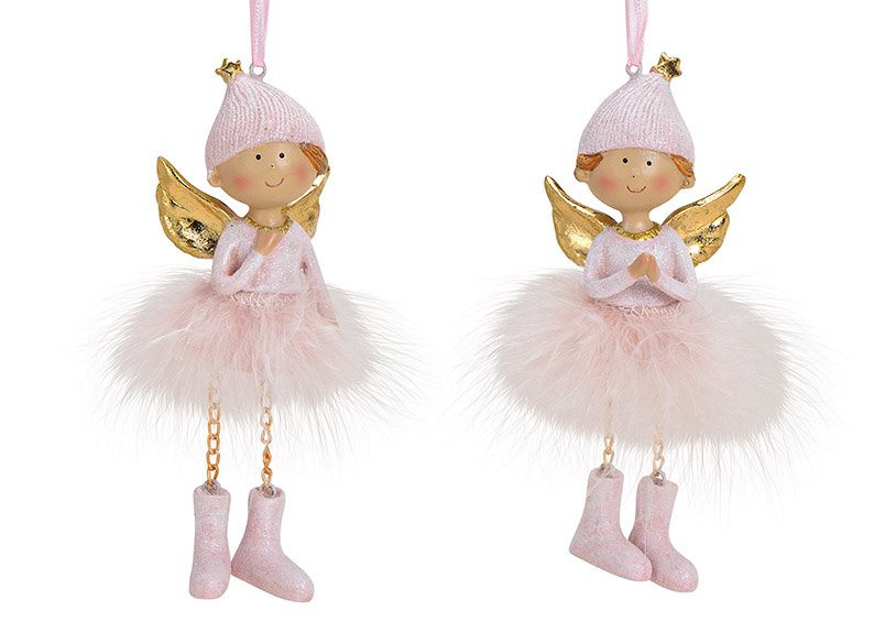Hanger angel poly feather pink gold 2 asst. 5x14x3cm