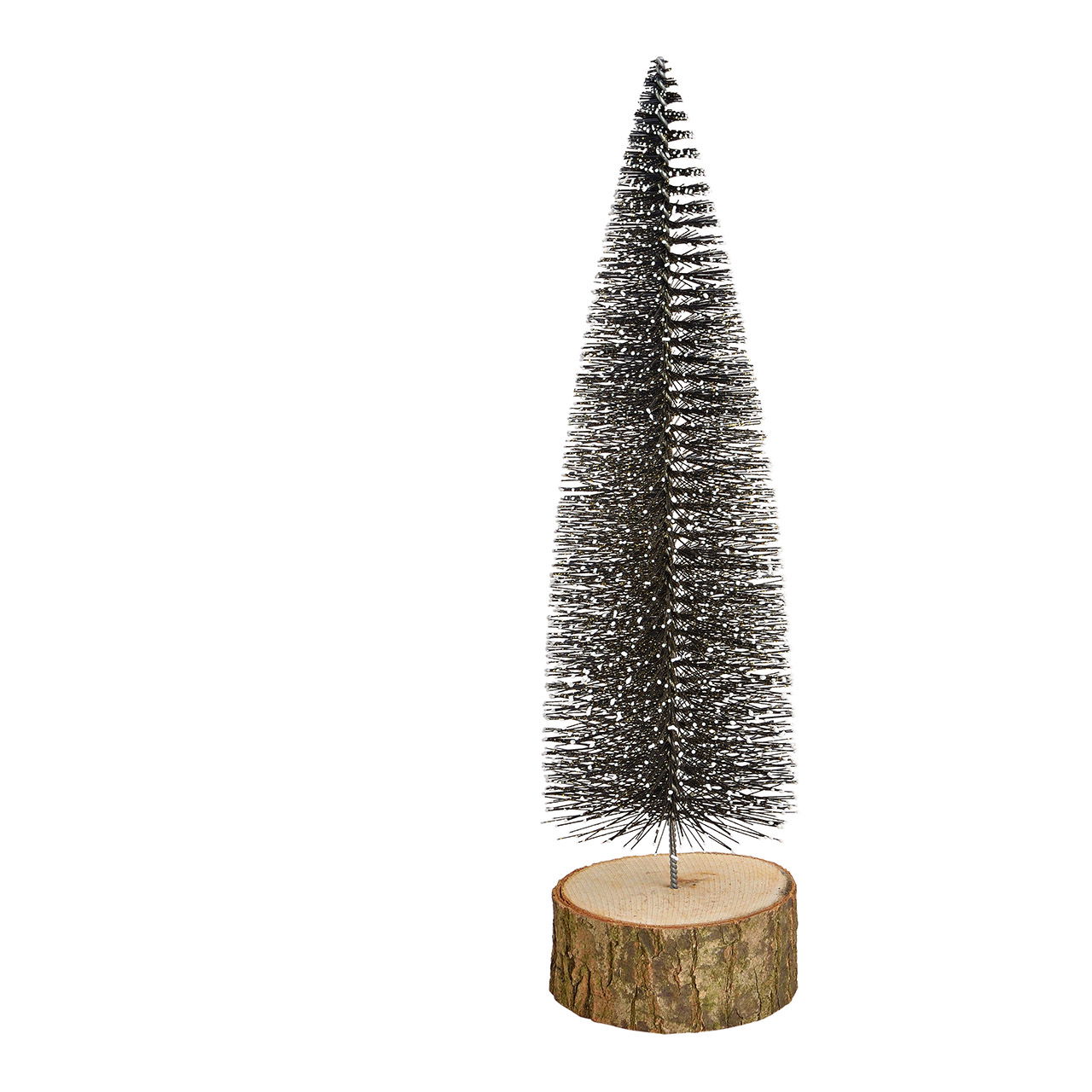 Árbol de Navidad sobre tronco con purpurina, plástico Negro, (A/H/D) 7x25x7cm