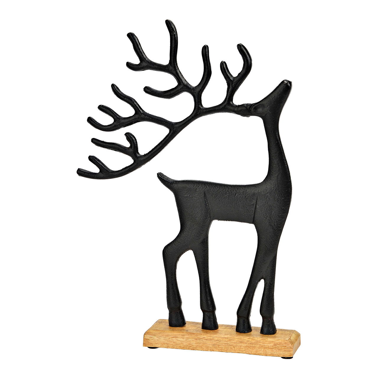 Stand deer on mango wood base metal black (W/H/D) 22x33x5cm