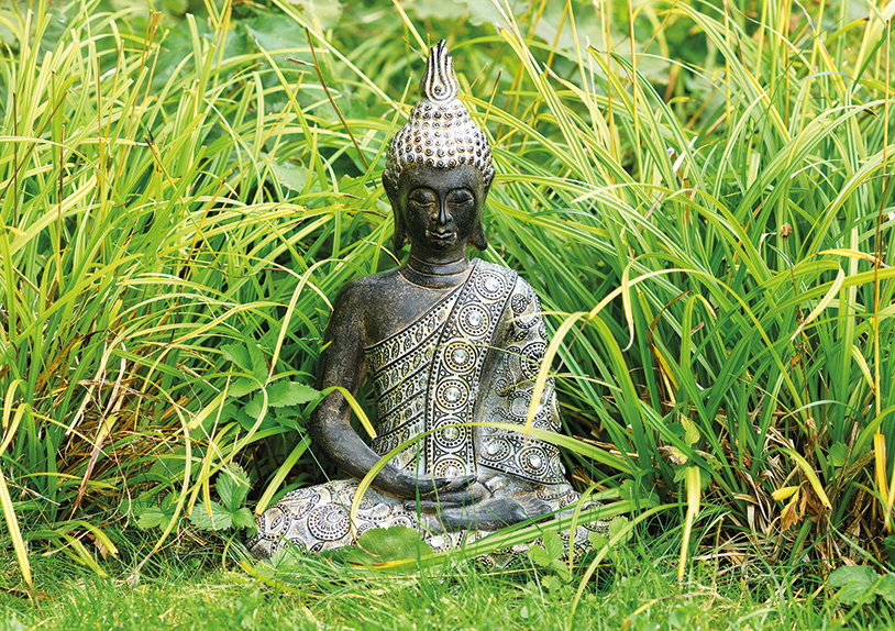 Buddha made of poly, W23 x D13 x H33 cm Buddha statuette, Sitzende Buddha, Dekofigur, Steinoptik, Retrokunst