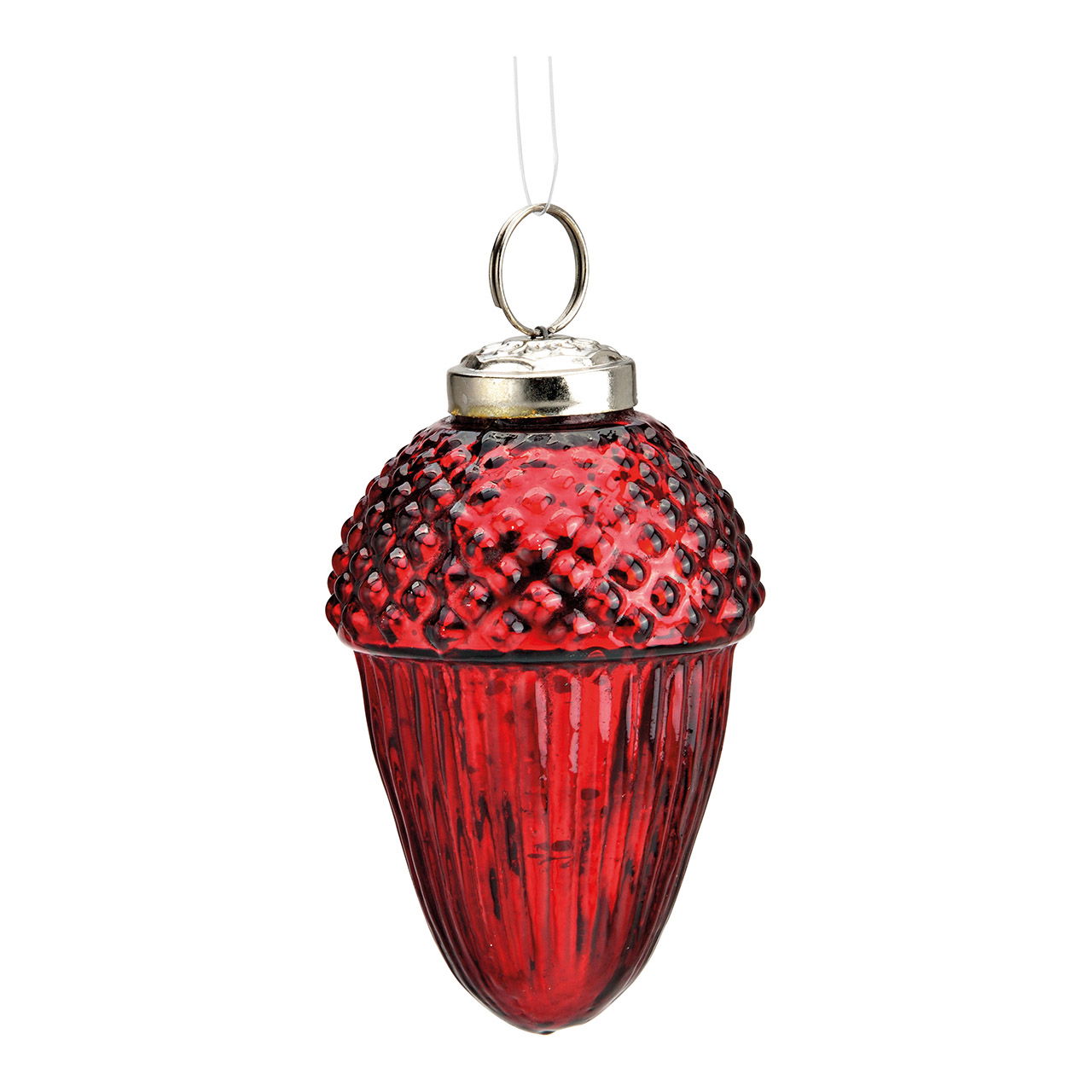 Weihnachtshänger Eichelnuss aus Glas, Rot (B/H/T) 6x10x6cm Weihnachtshänger Eichelnuss aus Glas, Rot (B/H/T) 6x10x6cm
